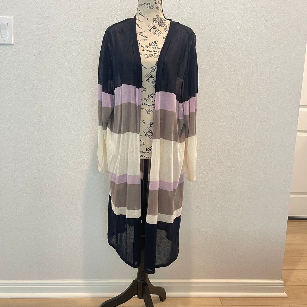Est. 1946 Women's 26/28W Striped Long Sleeve Open Front Cardigan